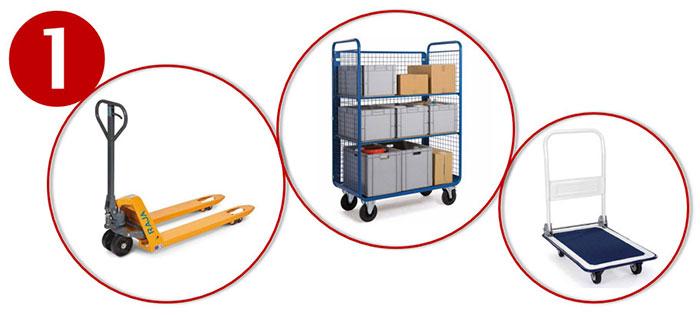 équipement d'entrepôt : déplacez efficacement vos marchandises avec des transpalettes, des chariots, etc.