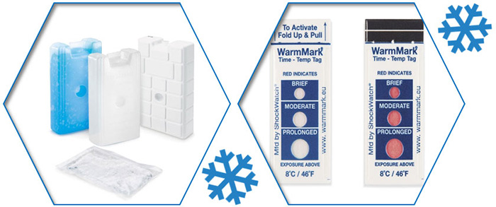 Hou je dozen extra koel met koelelementen. | Gebruik temperatuurindicatoren voor de beste controle.