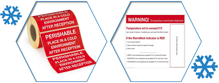 Etiketten met waarschuwingsboodschap en waarschuwingslabels voor koeldozen.