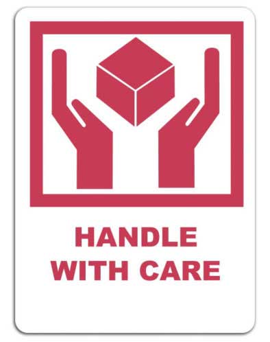 Handle with care label voor verpakkingen