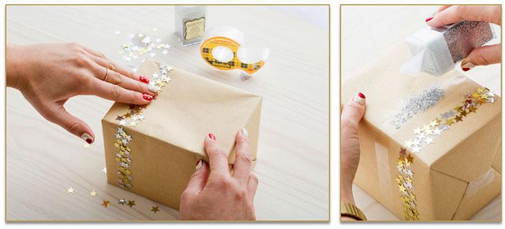 Emballez votre cadeau de façon originale avec du ruban scintillant. 