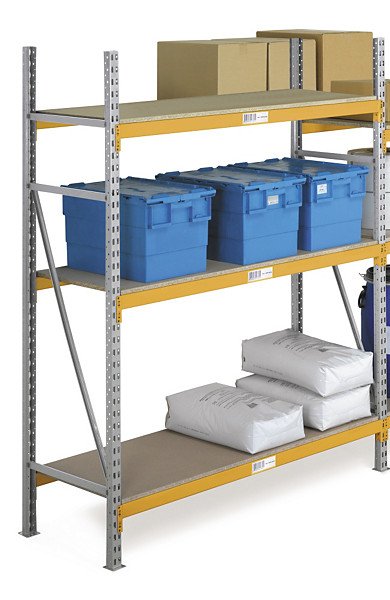 Magazijnstelling met zware dozen en tonnen per schap