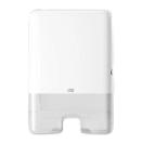 Witte dispenser voor H2 poetspapier van Tork.