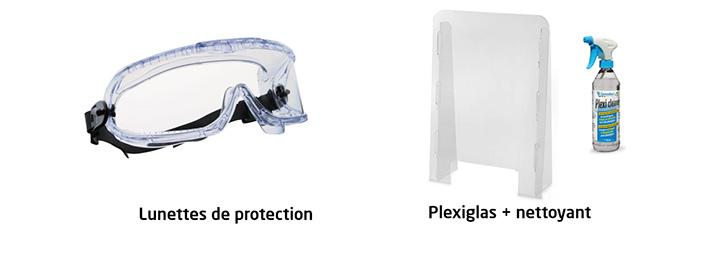 Lunettes de protection et plexiglas comme protection contre les virus. 