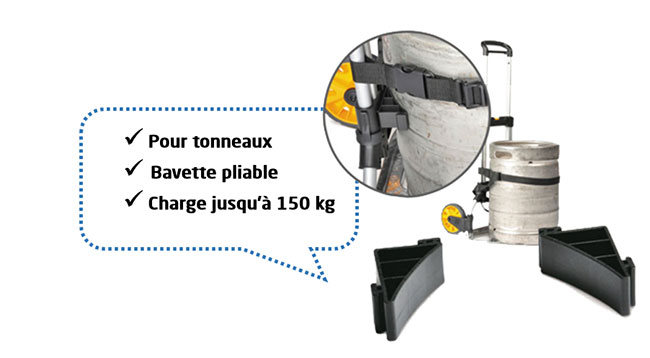 Diable pliable 150 kg avec soutien pour tonneau