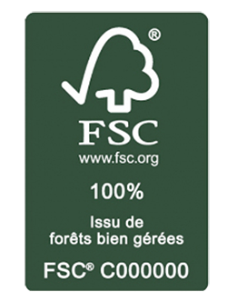 Label vert FSC 100% pour le bois provenant de forêts bien gérées.