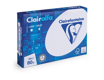 Printpapier Clairalfa gepresenteerd met een wit-blauwe verpakking.
