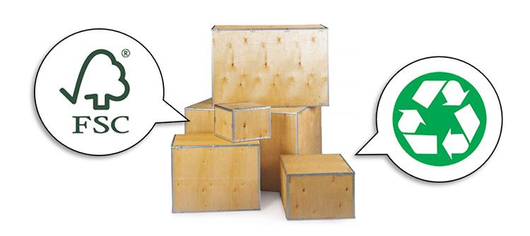 Les caisses en bois de RAJA portent le logo FSC et sont fabriquées en matériaux recyclables