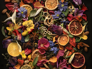 verschillende geuren bloemen en fruit