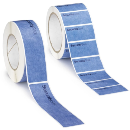 2 rollen tape met blauwe veiligheidsetiketten