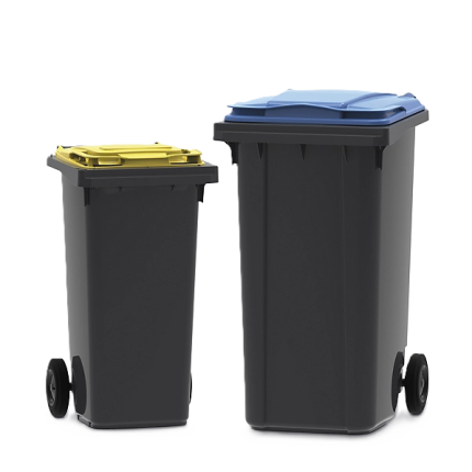 afvalcontainers met gekleurde deksels