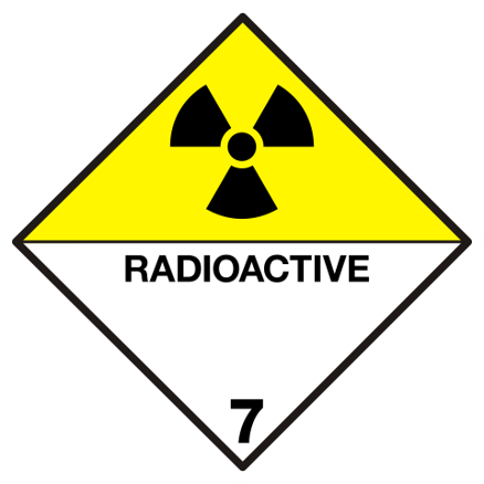 Wit-geel gevarenetiket voor radioactieve stoffen