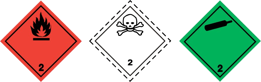 Étiquette de danger rouge, blanche et verte, classe 2