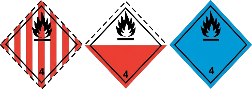 Étiquette de danger rouge et blanche rayée, rouge et blanche et bleue, classe 4